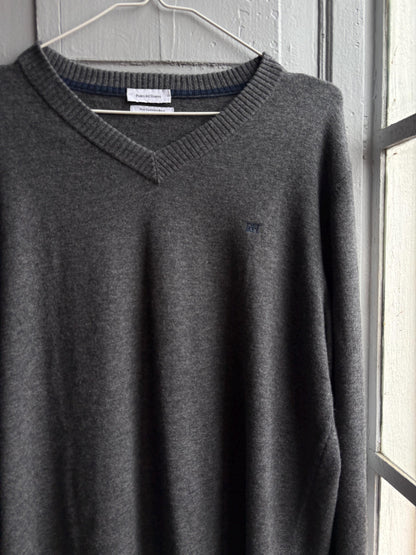 Pedro Del Hierro Men Wool - Cashmere Jumper, Luxury Grey V Neck Sweater, Soft Grandpa Core XL