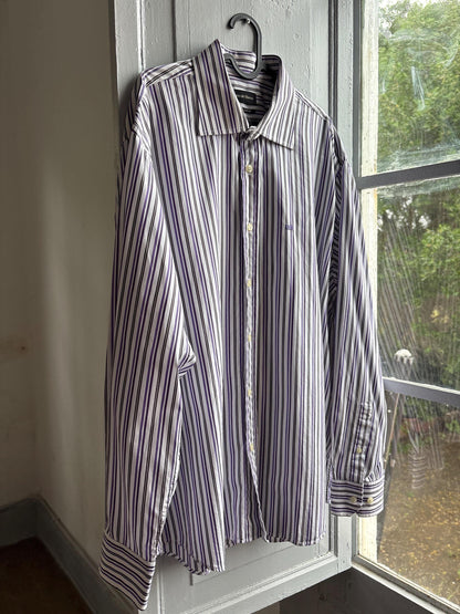 Pedro Del Hierro Men Shirt, Purple Stripe Luxury Button Down, Extra Fine Cotton, Size XXL