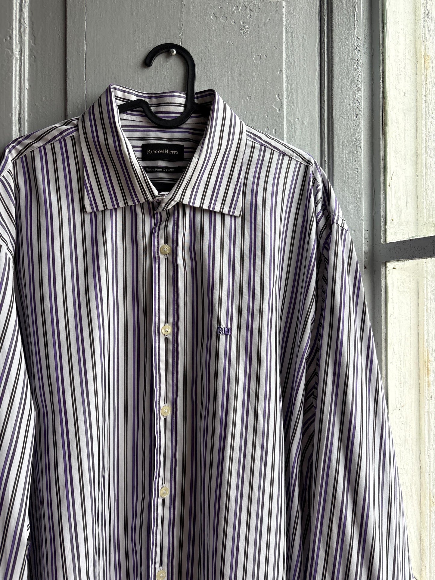Pedro Del Hierro Men Shirt, Purple Stripe Luxury Button Down, Extra Fine Cotton, Size XXL