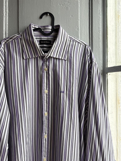 Pedro Del Hierro Men Shirt, Purple Stripe Luxury Button Down, Extra Fine Cotton, Size XXL