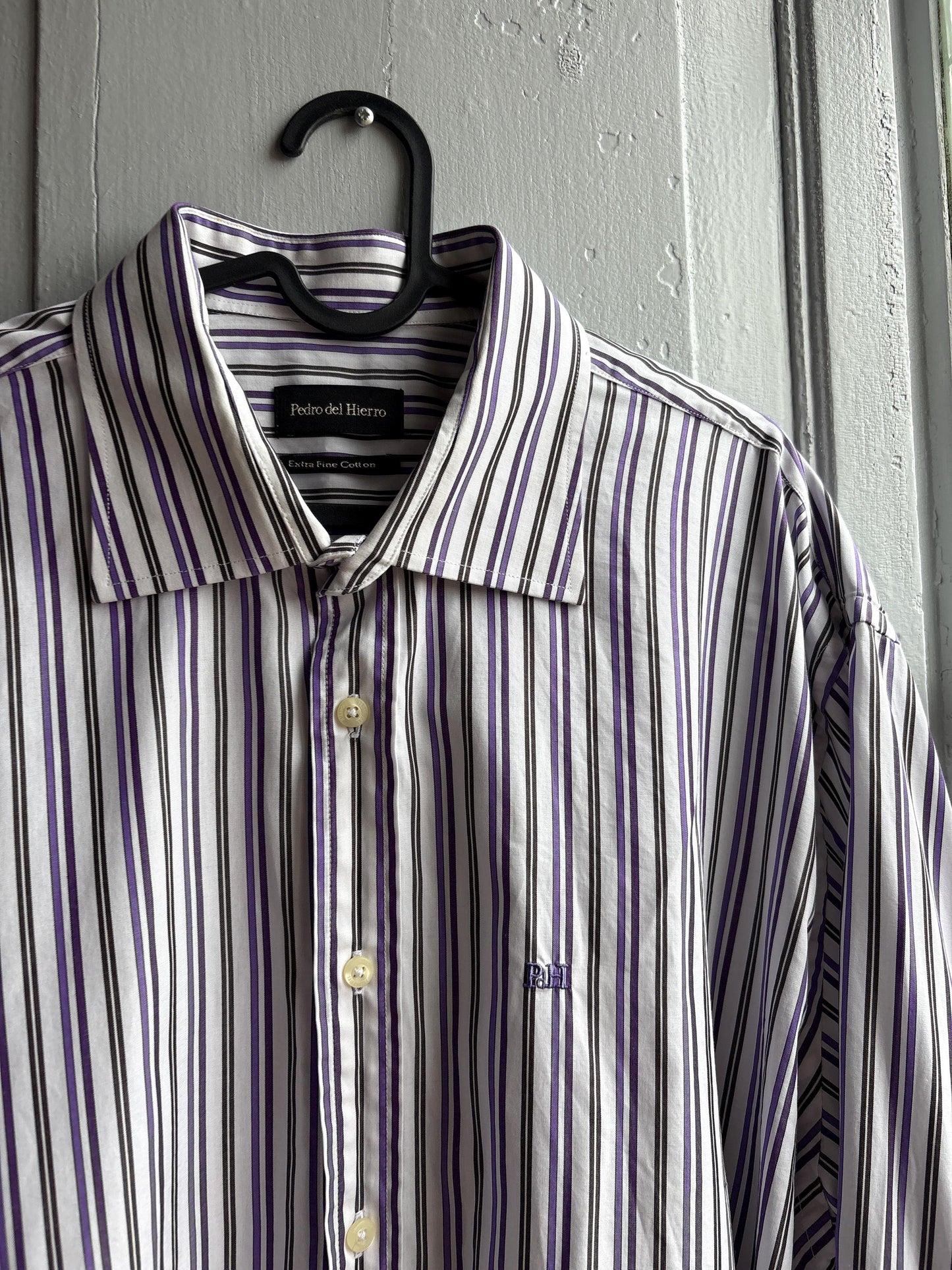 Pedro Del Hierro Men Shirt, Purple Stripe Luxury Button Down, Extra Fine Cotton, Size XXL