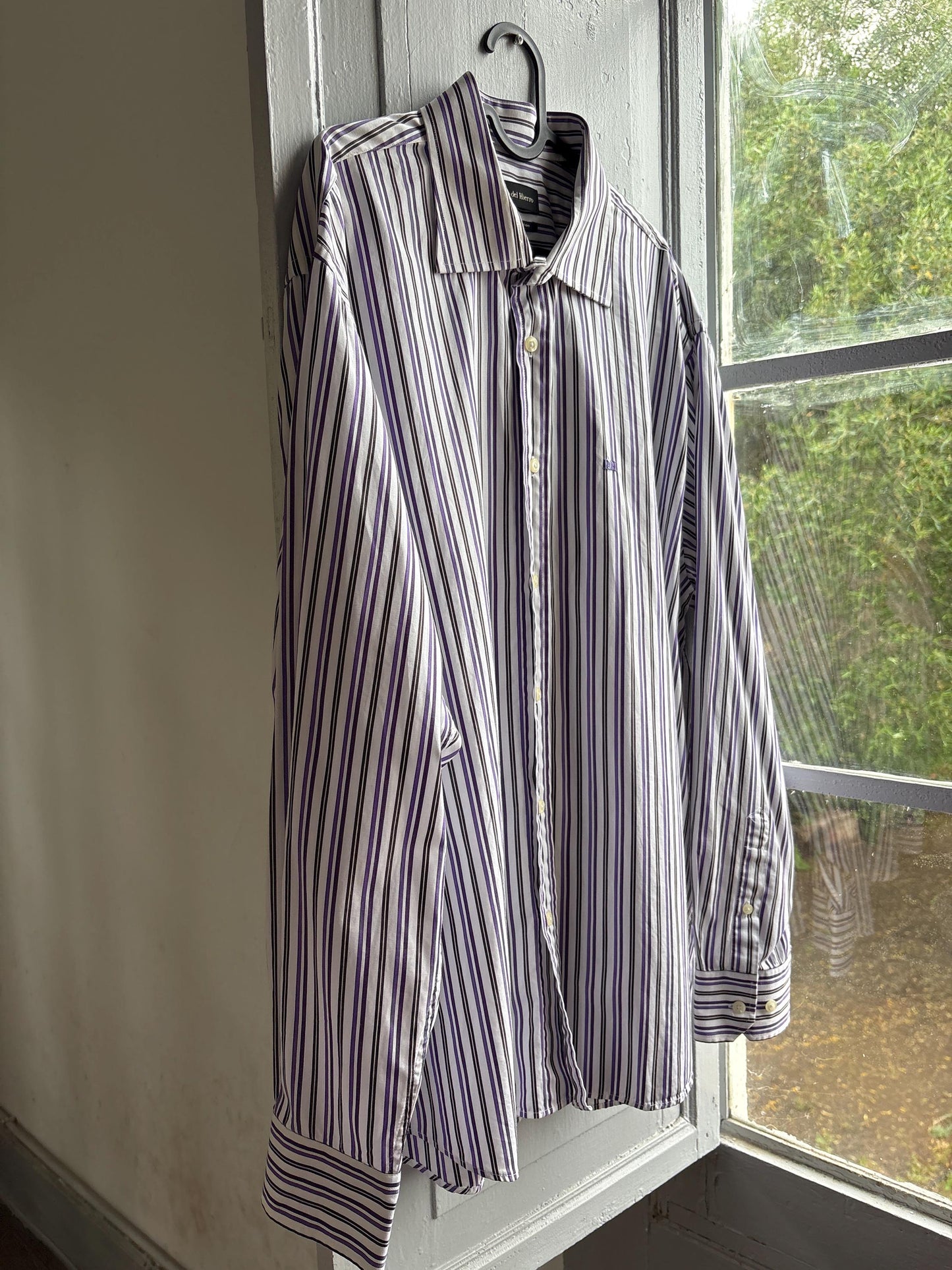 Pedro Del Hierro Men Shirt, Purple Stripe Luxury Button Down, Extra Fine Cotton, Size XXL