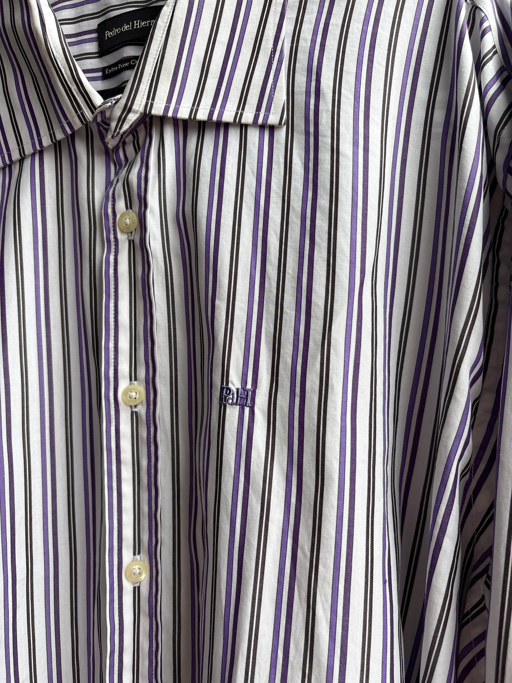 Pedro Del Hierro Men Shirt, Purple Stripe Luxury Button Down, Extra Fine Cotton, Size XXL