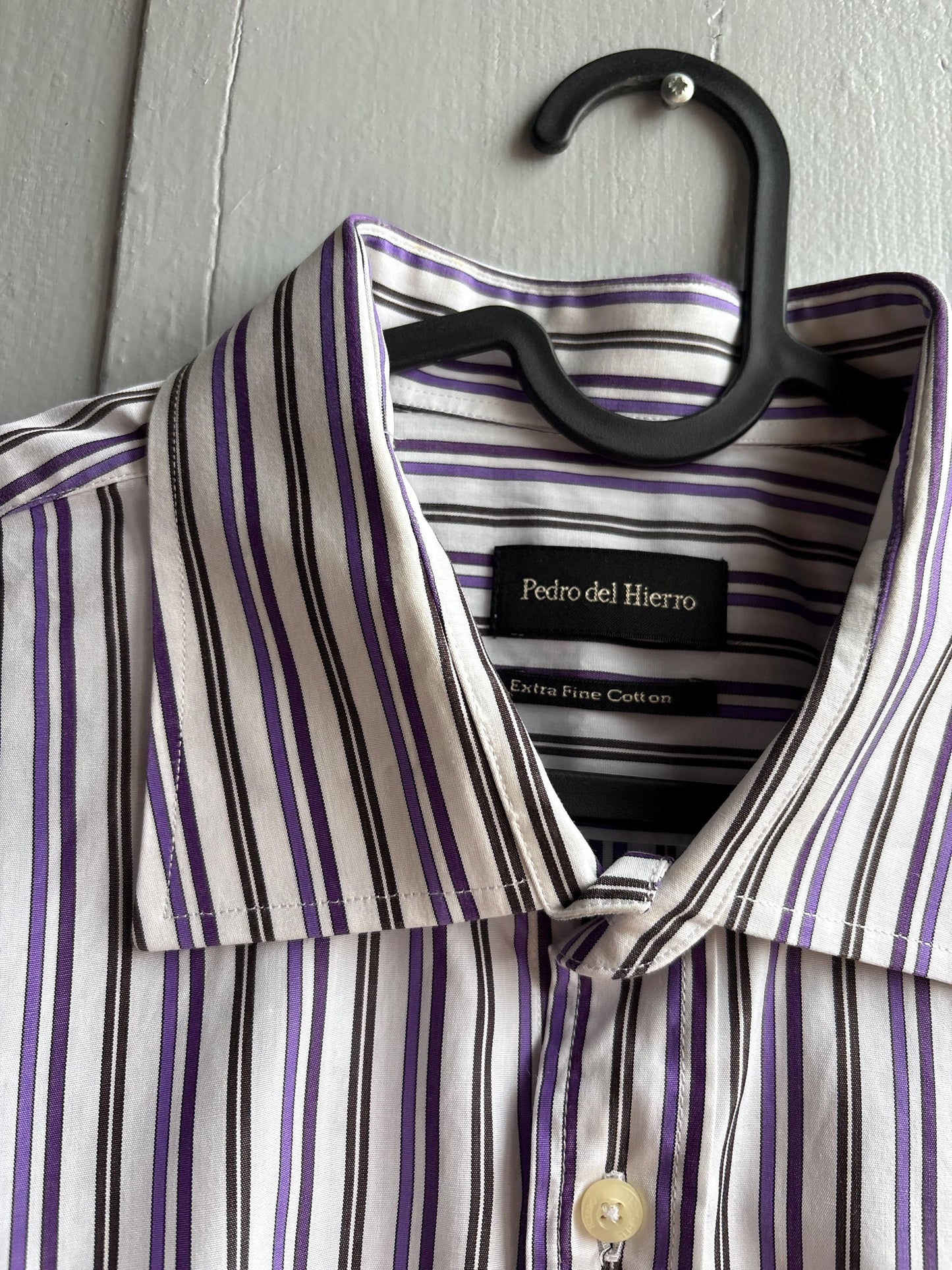 Pedro Del Hierro Men Shirt, Purple Stripe Luxury Button Down, Extra Fine Cotton, Size XXL