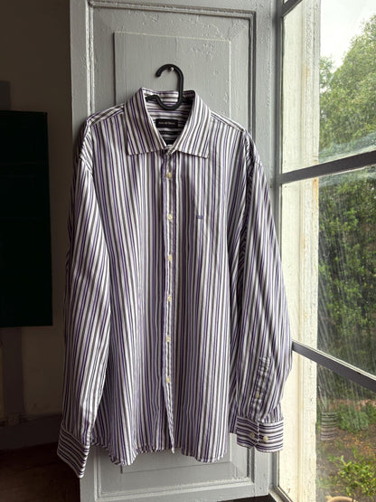 Pedro Del Hierro Men Shirt, Purple Stripe Luxury Button Down, Extra Fine Cotton, Size XXL