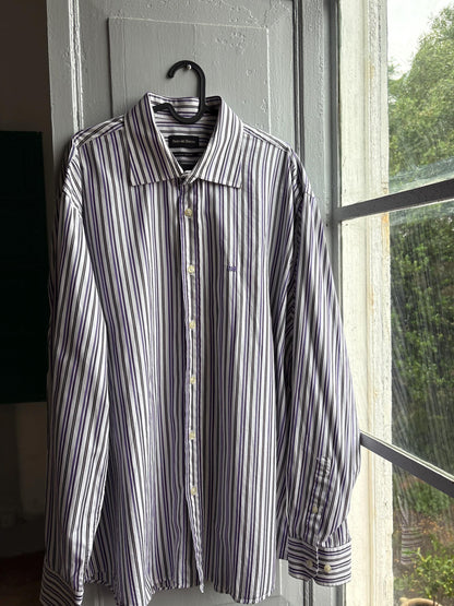 Pedro Del Hierro Men Shirt, Purple Stripe Luxury Button Down, Extra Fine Cotton, Size XXL