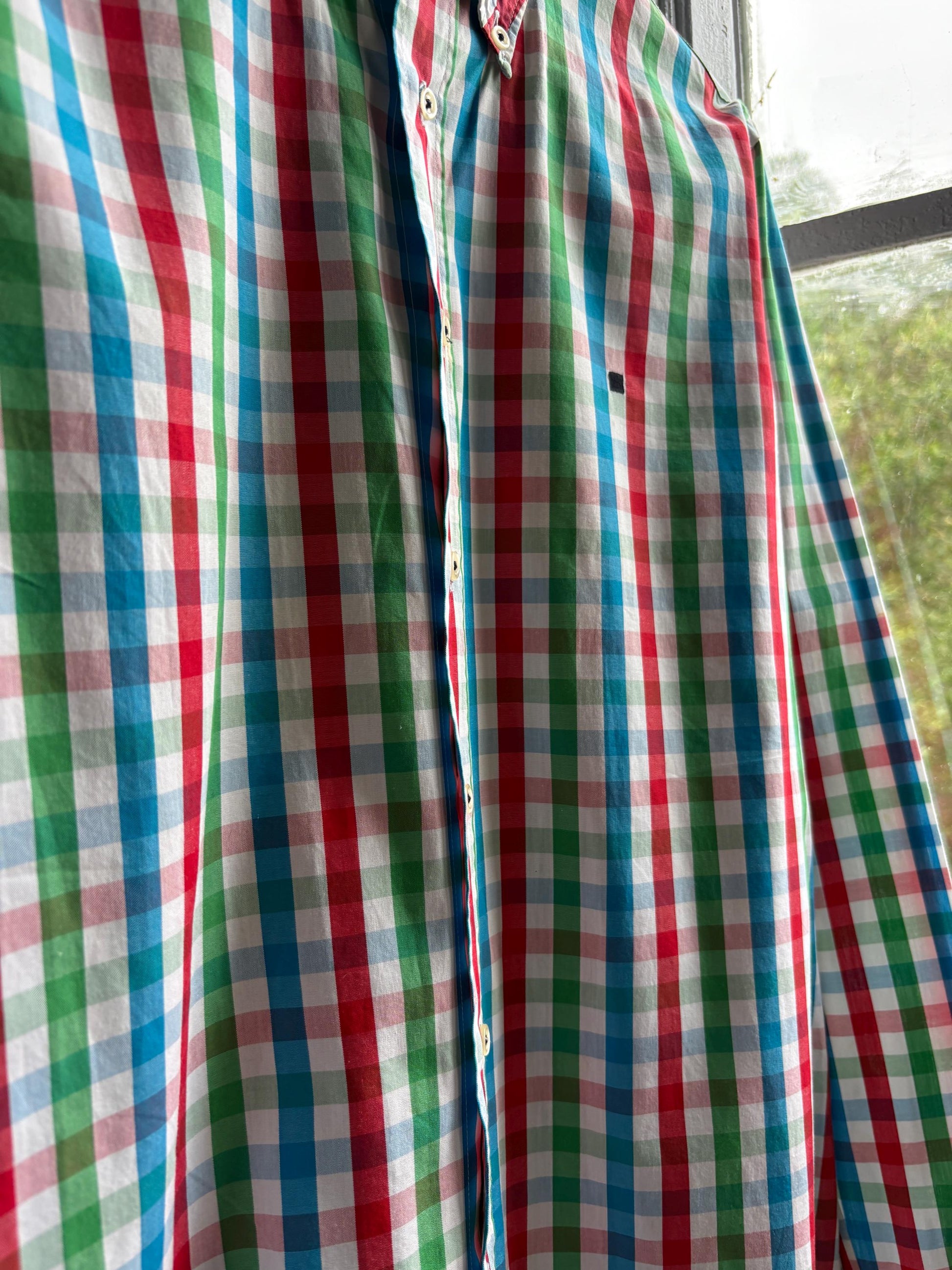 Purificación García Men Check Shirt, Colourful Cotton Button Down, Preppy Luxury Gingham Plaid Summer Shirt