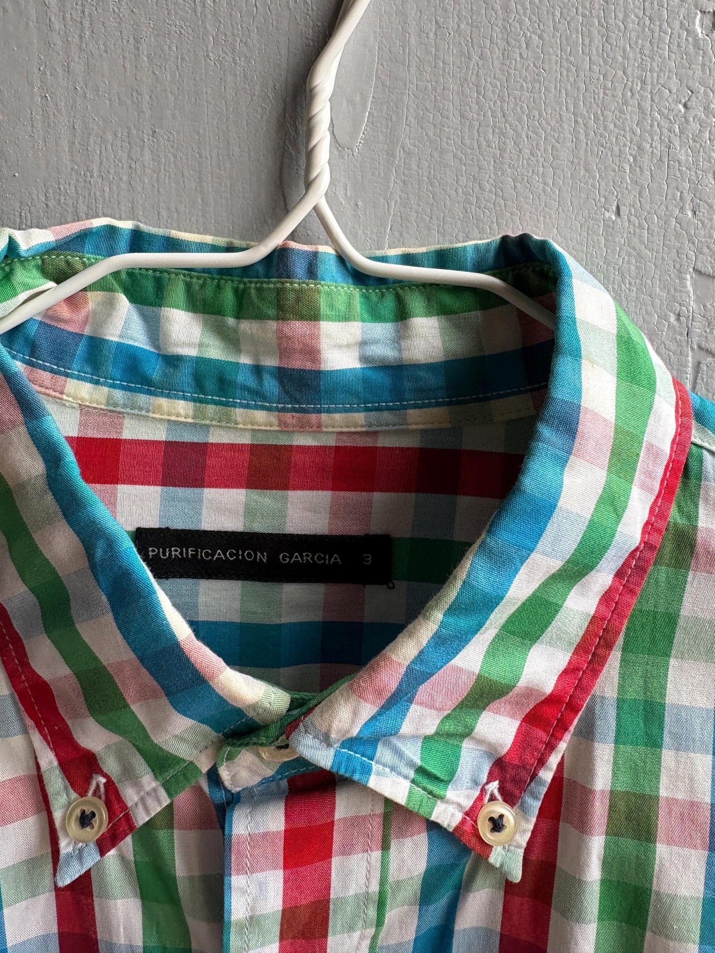 Purificación García Men Check Shirt, Colourful Cotton Button Down, Preppy Luxury Gingham Plaid Summer Shirt