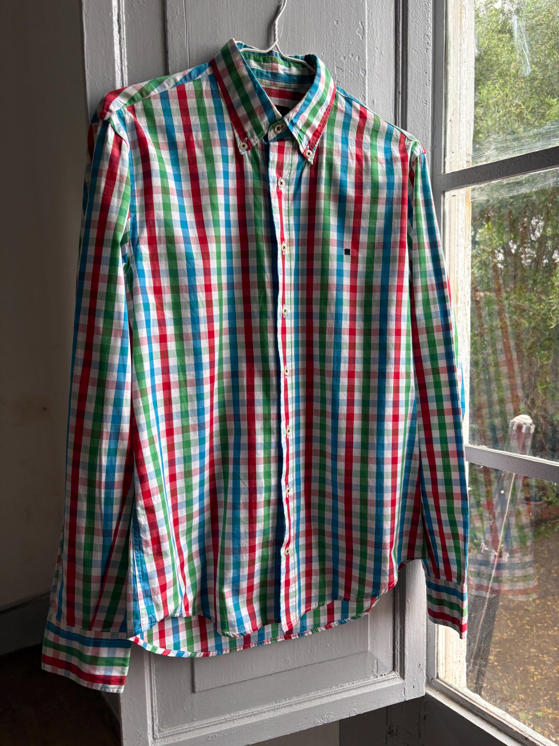 Purificación García Men Check Shirt, Colourful Cotton Button Down, Preppy Luxury Gingham Plaid Summer Shirt