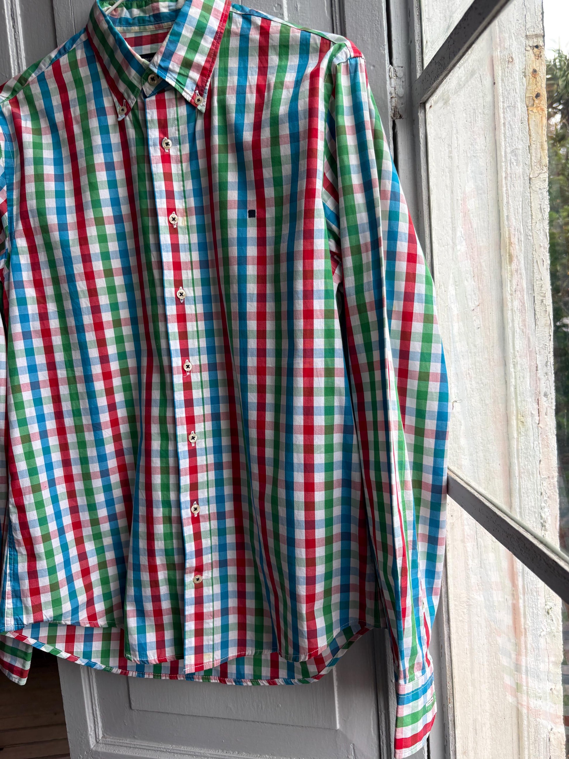 Purificación García Men Check Shirt, Colourful Cotton Button Down, Preppy Luxury Gingham Plaid Summer Shirt
