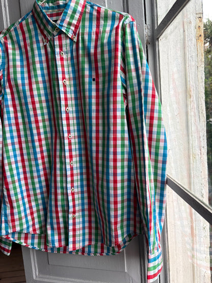 Purificación García Men Check Shirt, Colourful Cotton Button Down, Preppy Luxury Gingham Plaid Summer Shirt