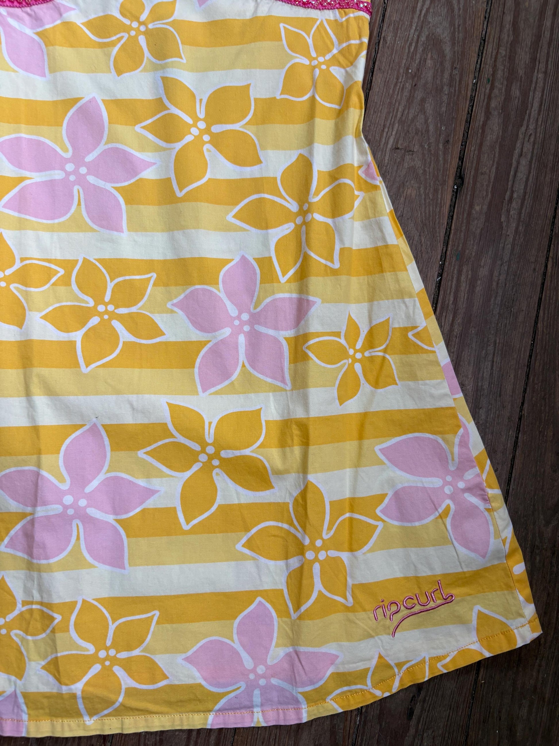 Vintage Y2K Rip Curl Floral Mini Dress, Pink Yellow Sequin Summer Slip, Women Beach Surf Aesthetic, Size S