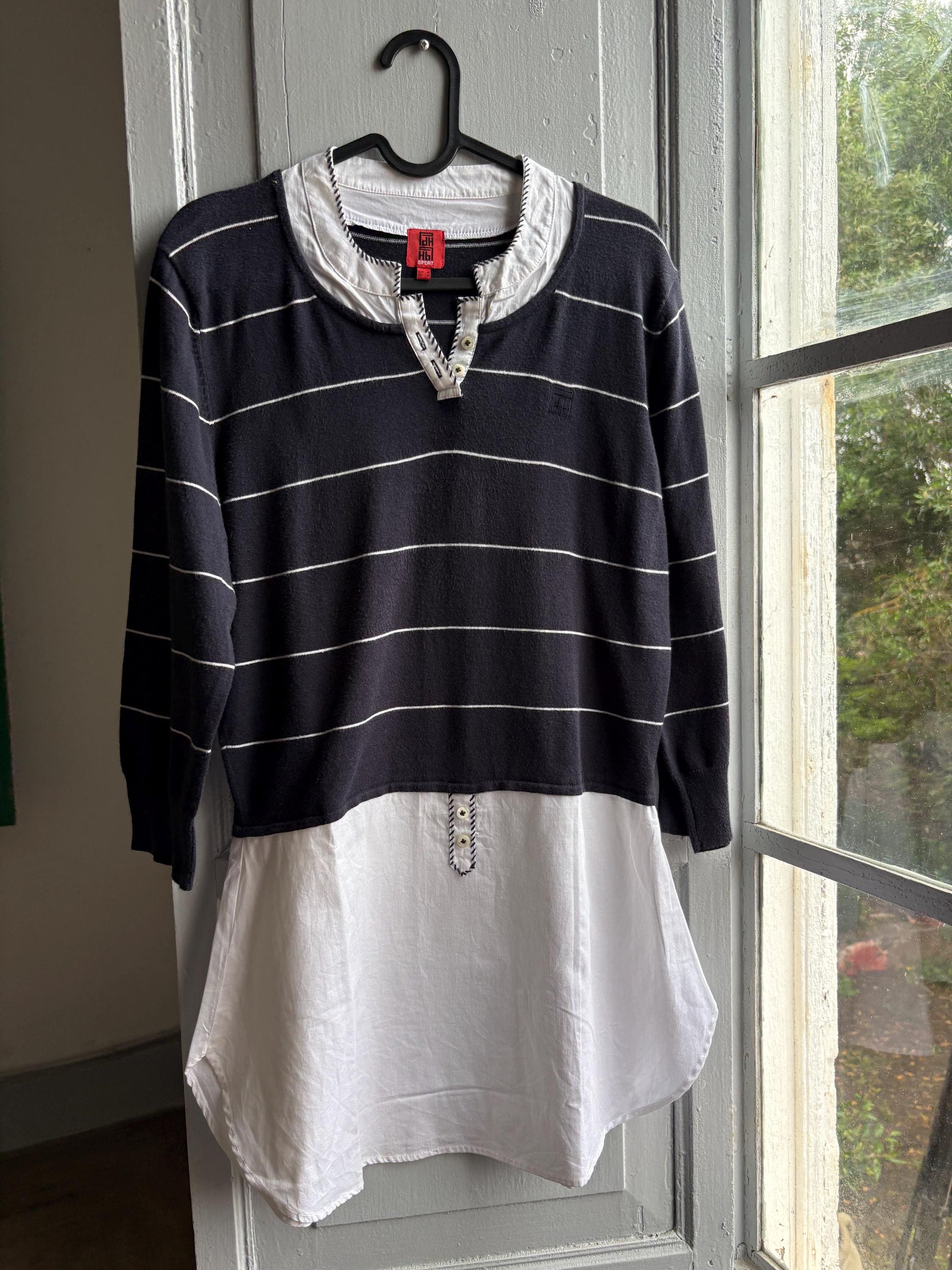 Navy Striped Cotton Layered Shirt — additional view 5