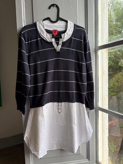 Navy Striped Cotton Layered Shirt — additional view 5