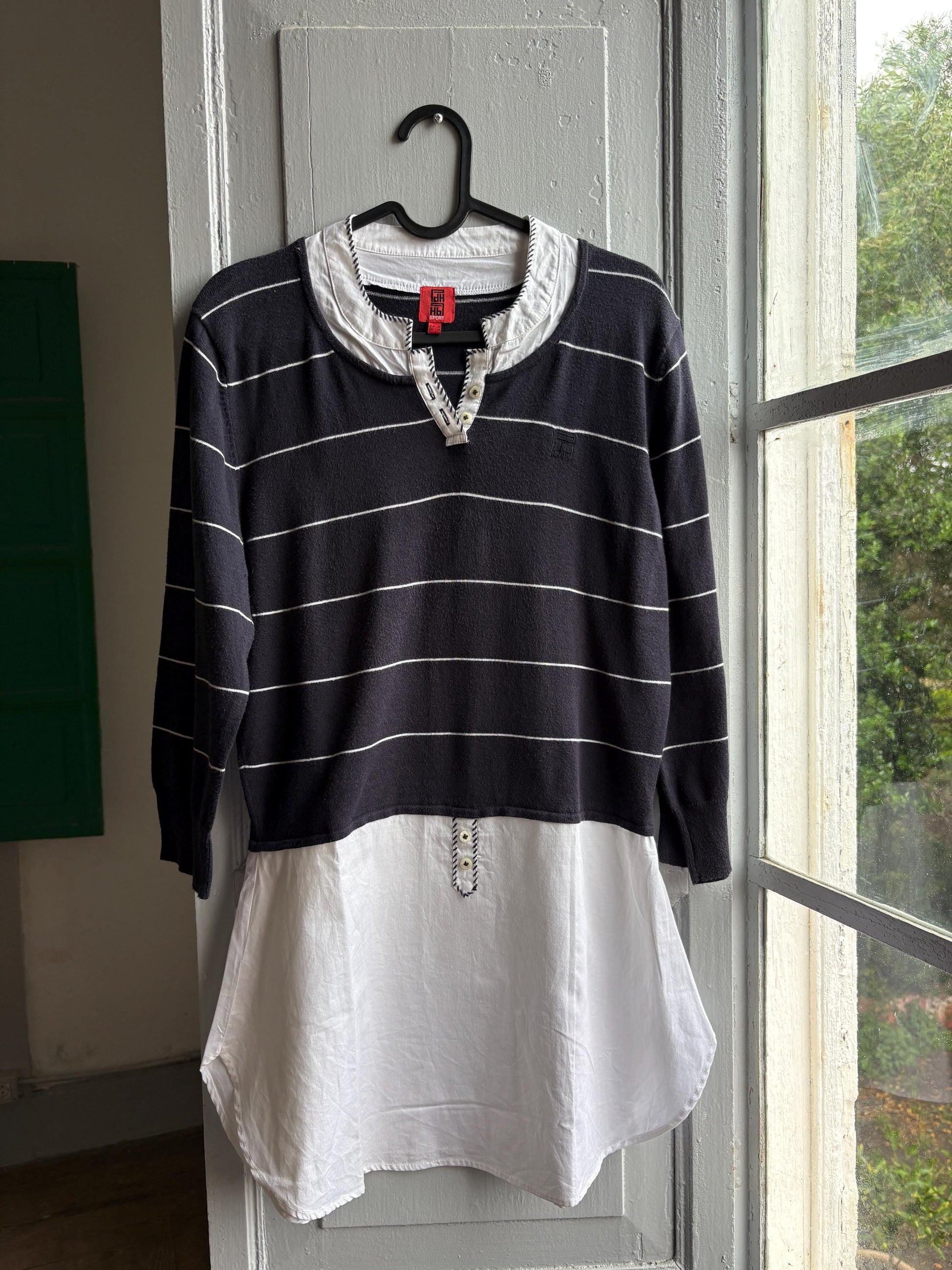 Navy Striped Cotton Layered Shirt — additional view 8