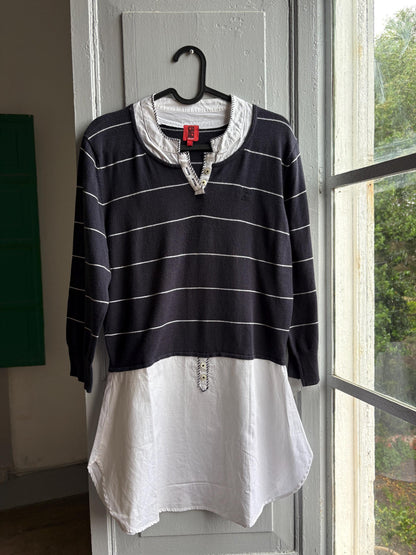 Navy Striped Cotton Layered Shirt — additional view 8