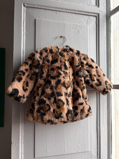 Toddler Leopard Print Faux Fur Winter Coat, Size 62 Baby Girl Jacket, Animal Print Hooded Cozy Soft Secondhand Gift