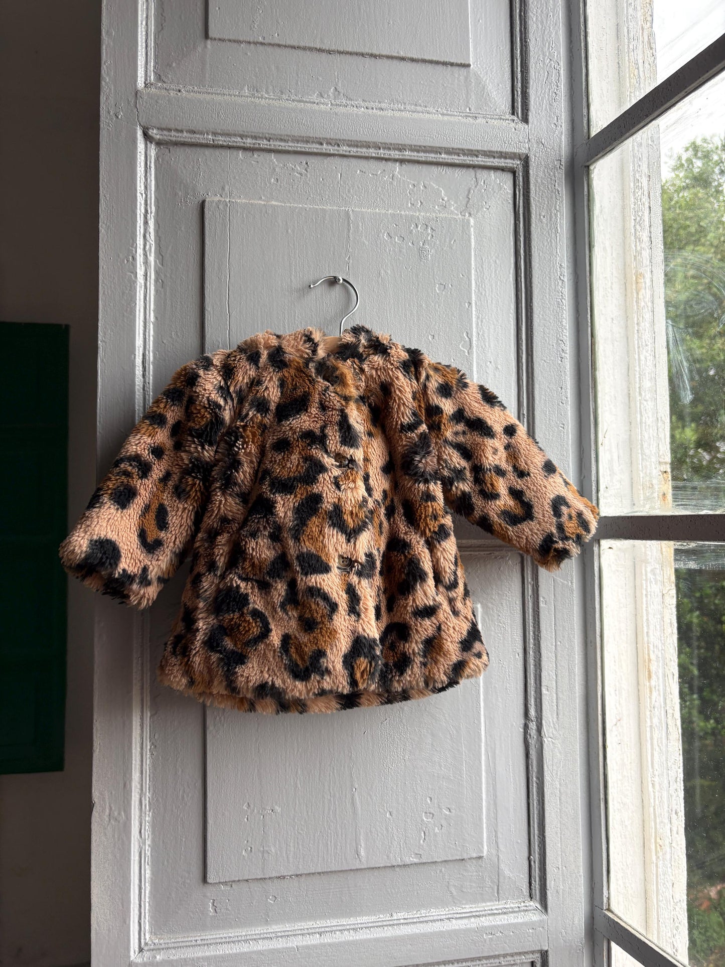 Toddler Leopard Print Faux Fur Winter Coat, Size 62 Baby Girl Jacket, Animal Print Hooded Cozy Soft Secondhand Gift