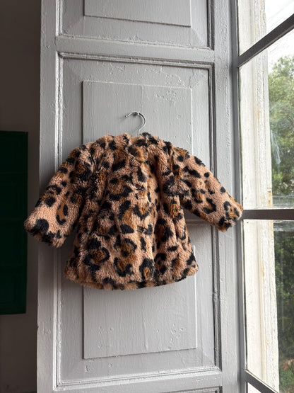 Toddler Leopard Print Faux Fur Winter Coat, Size 62 Baby Girl Jacket, Animal Print Hooded Cozy Soft Secondhand Gift