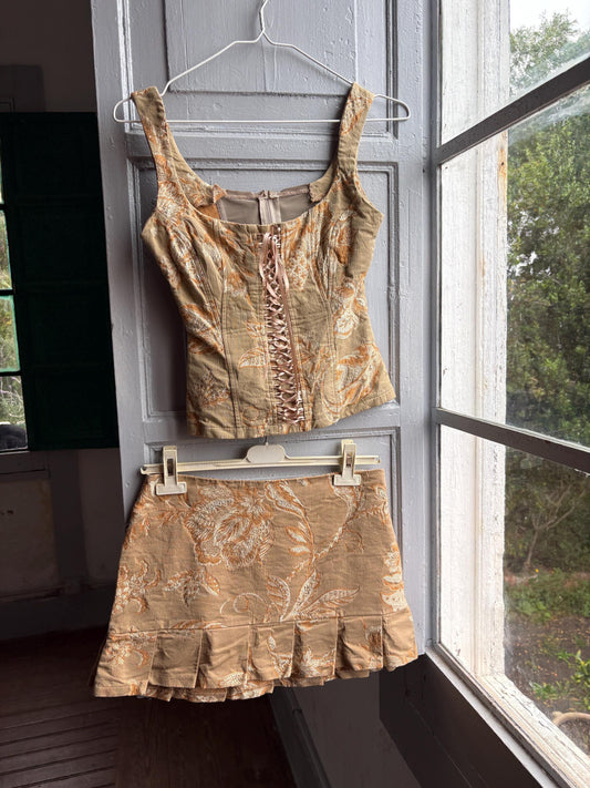 Y2K Gold Brocade Corset Set