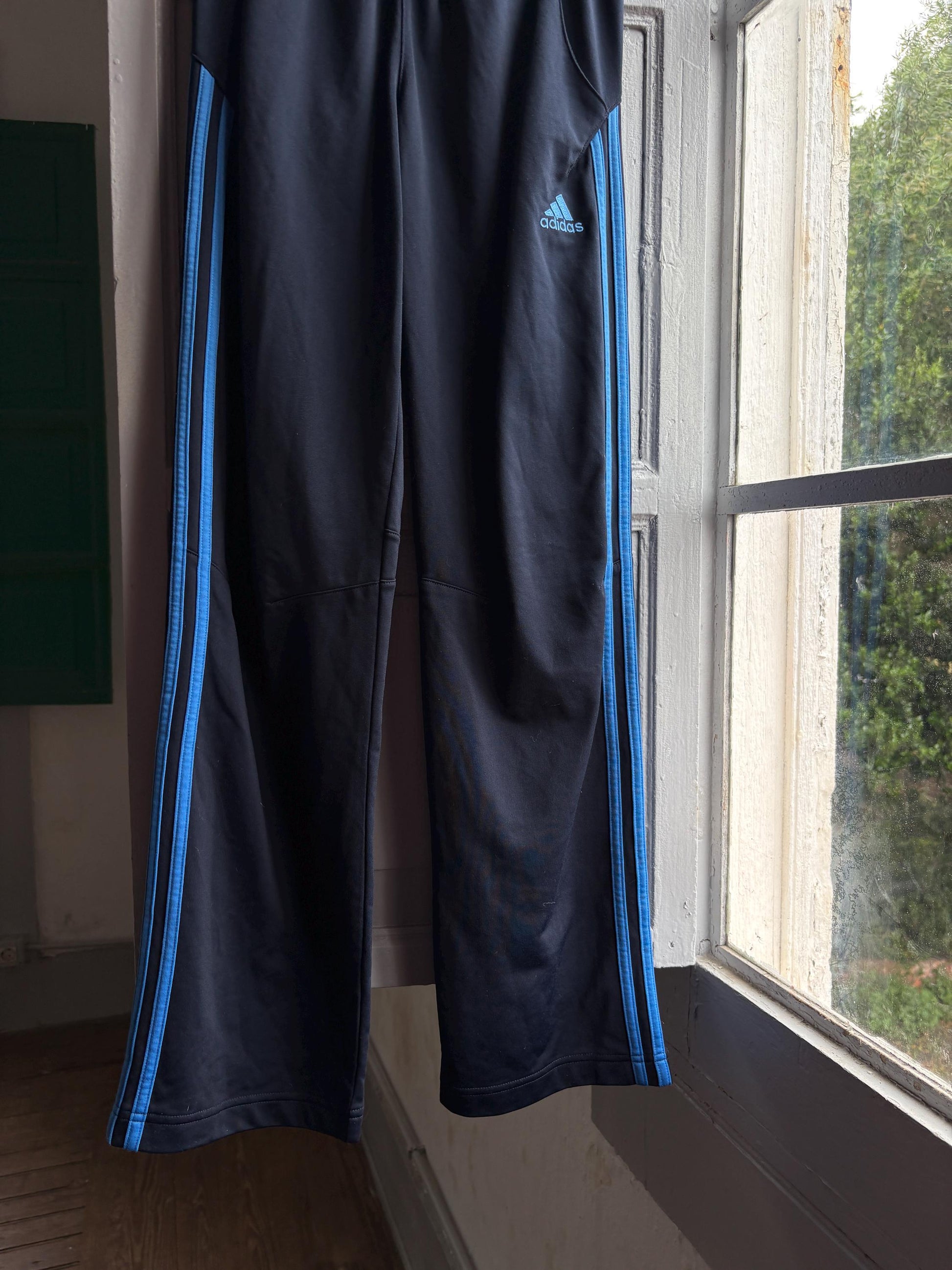 Vintage Adidas Track Pants, Y2K Sportswear, Navy Blue Wide Leg Joggers, Kids Teen 14A fashion