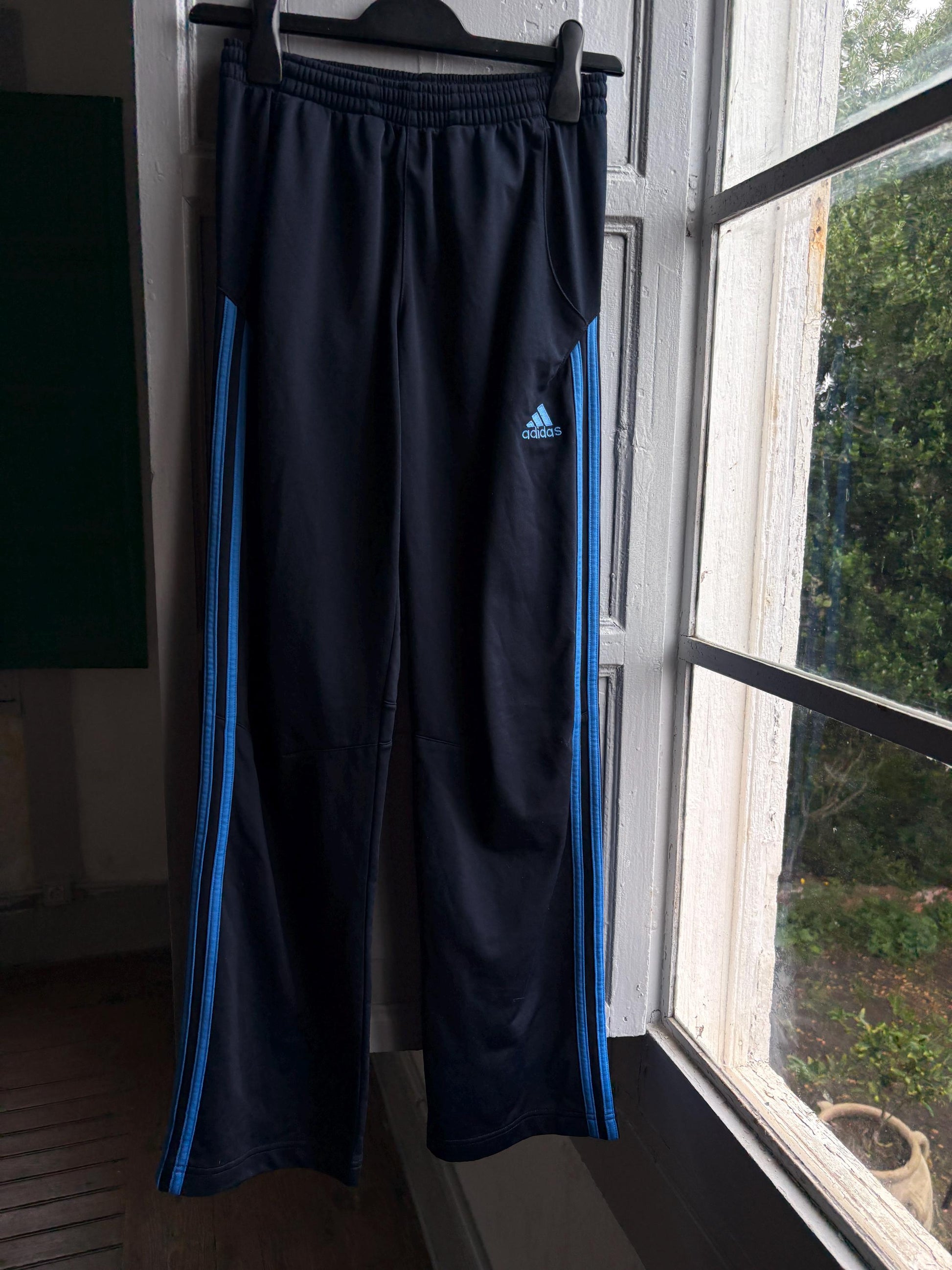 Vintage Adidas Track Pants, Y2K Sportswear, Navy Blue Wide Leg Joggers, Kids Teen 14A fashion