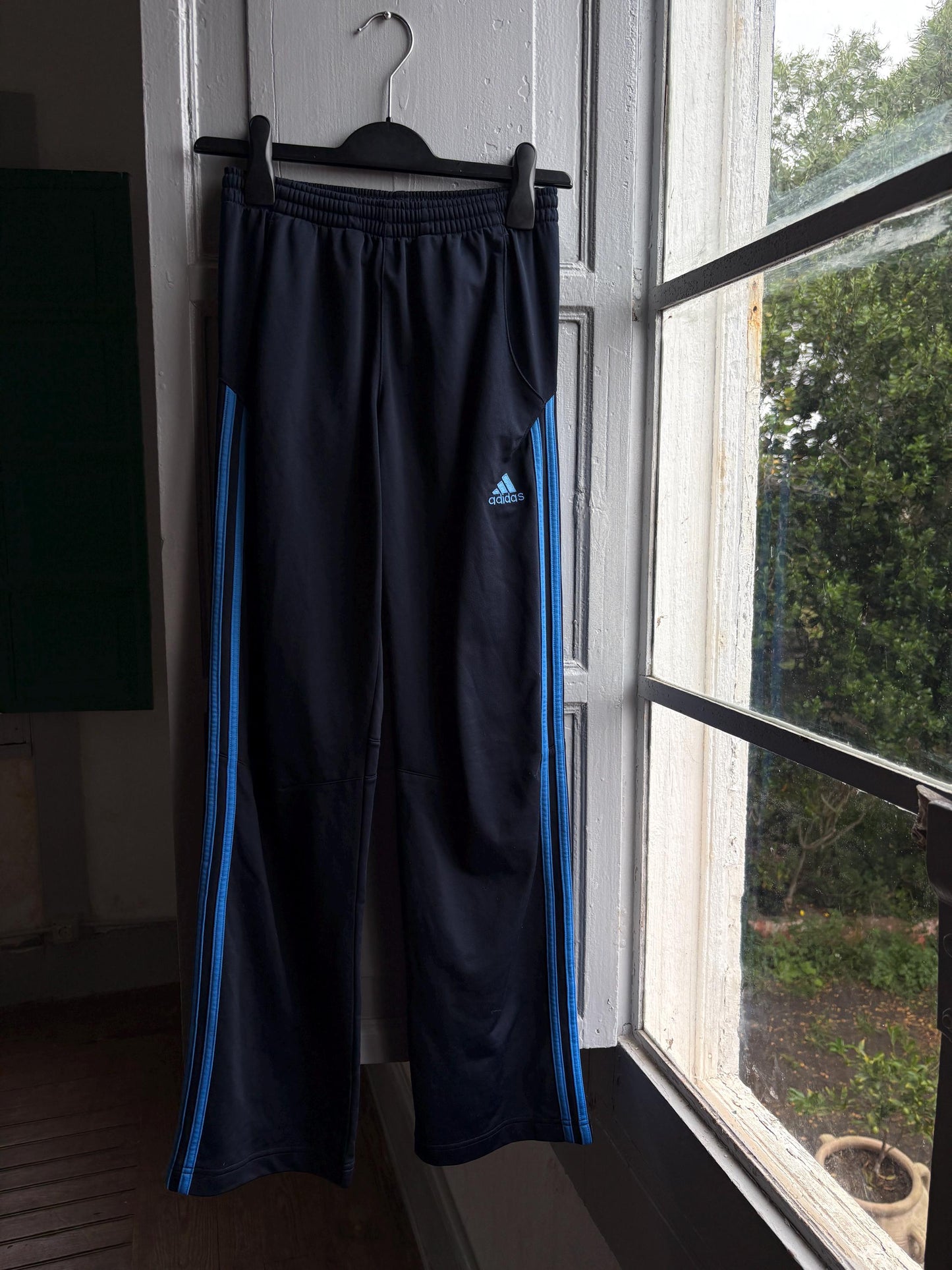 Vintage Adidas Track Pants, Y2K Sportswear, Navy Blue Wide Leg Joggers, Kids Teen 14A fashion
