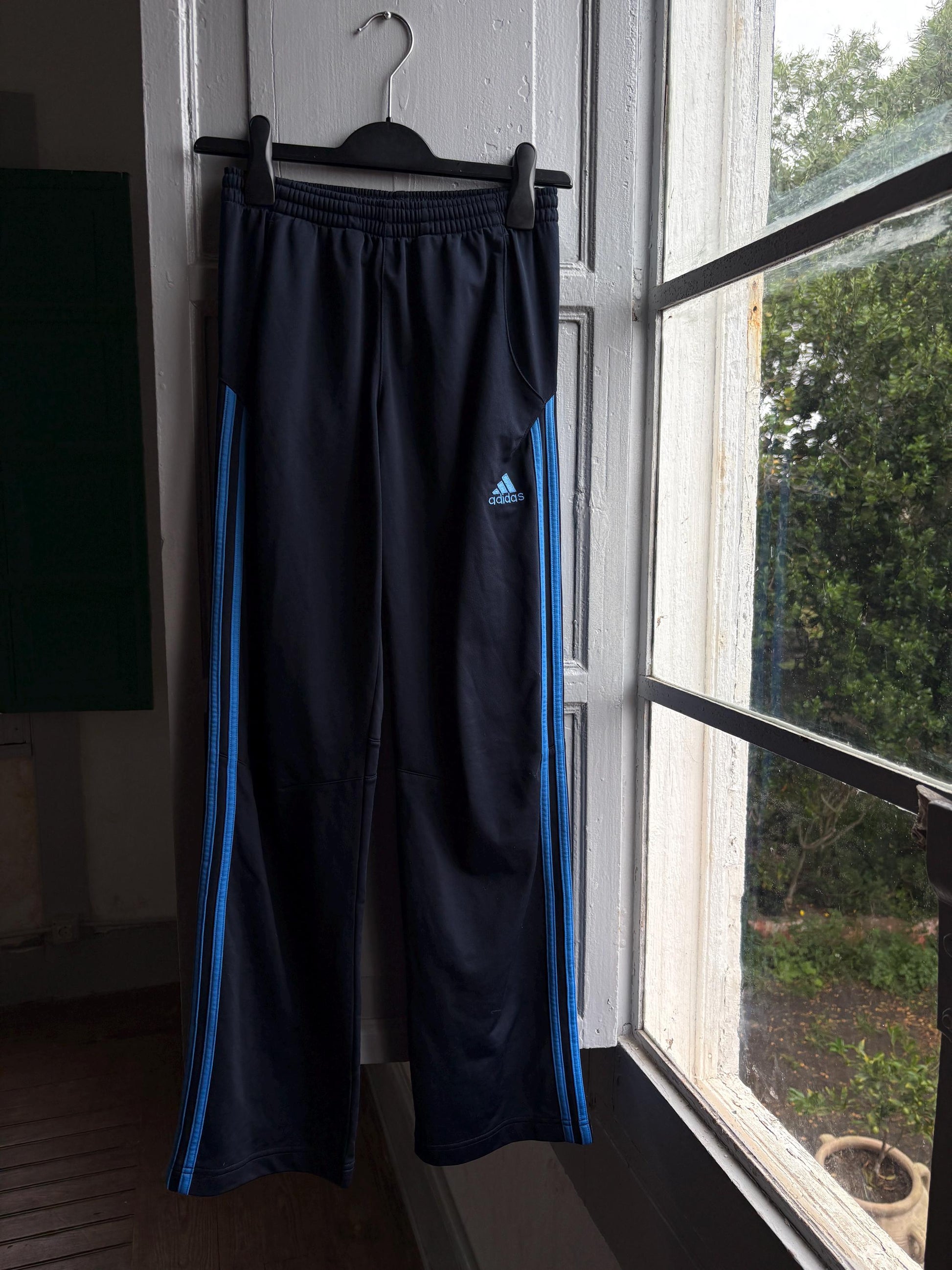 Vintage Adidas Track Pants, Y2K Sportswear, Navy Blue Wide Leg Joggers, Kids Teen 14A fashion