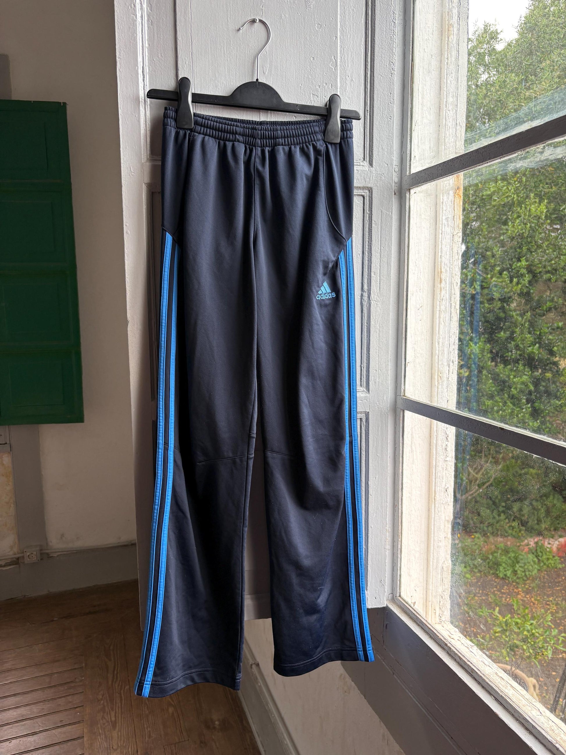Vintage Adidas Track Pants, Y2K Sportswear, Navy Blue Wide Leg Joggers, Kids Teen 14A fashion