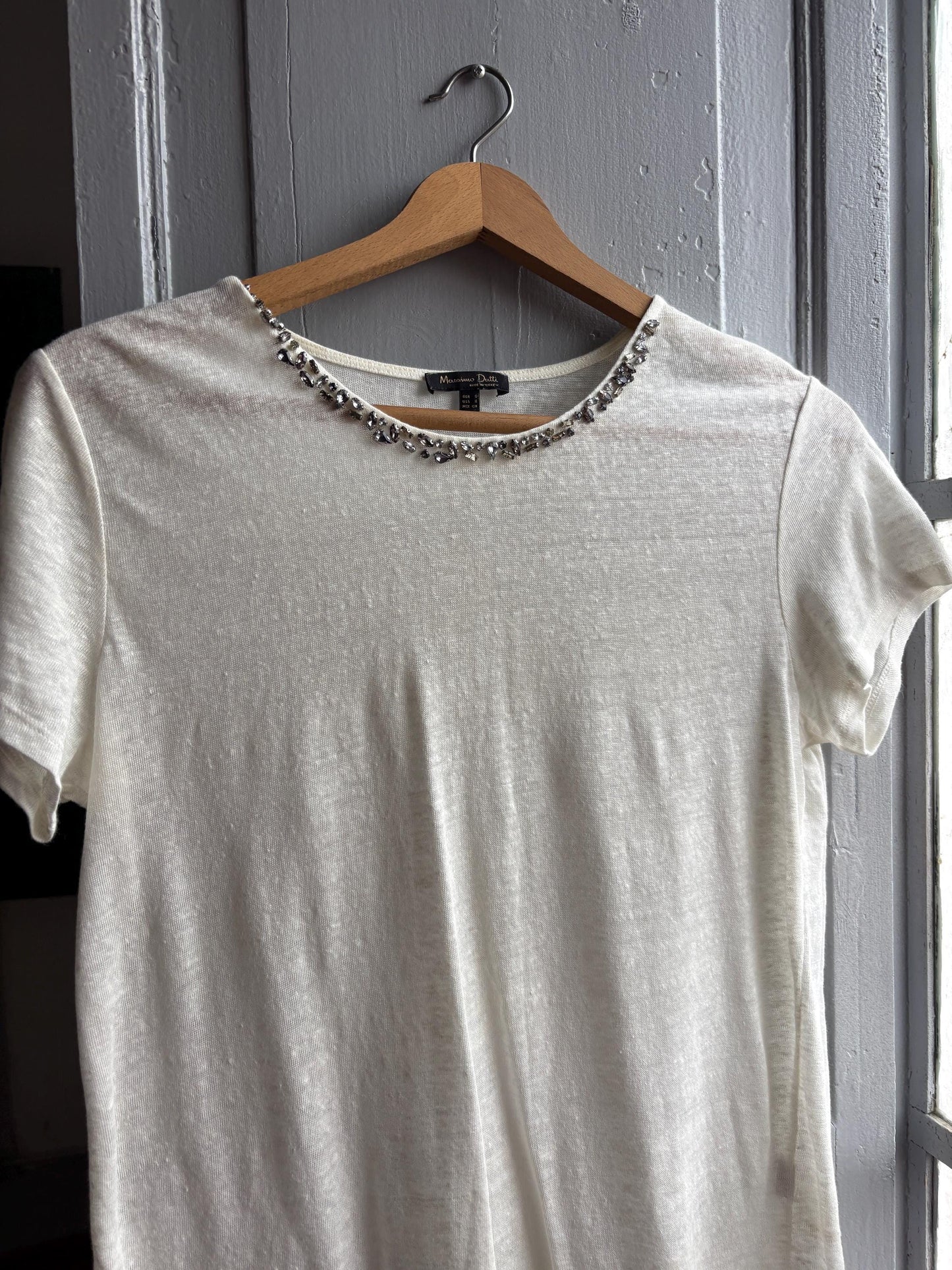 Ivory Beaded Neckline Minimalist Blouse — additional view 5