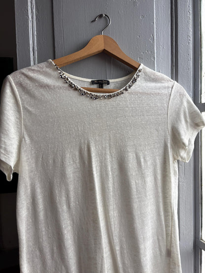 Ivory Beaded Neckline Minimalist Blouse — additional view 5