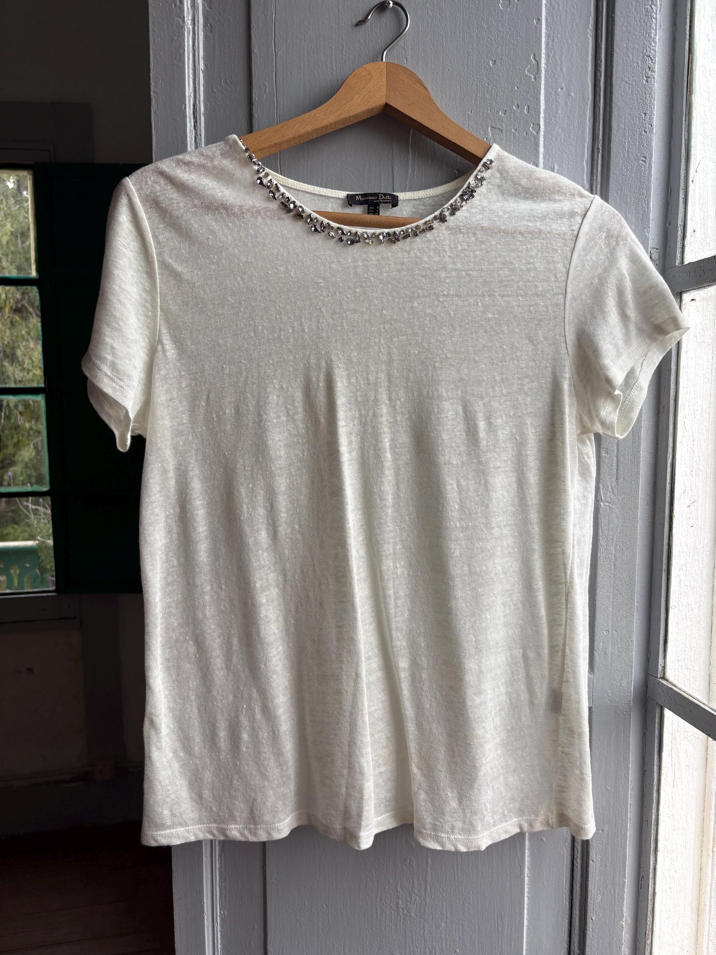 Ivory Beaded Neckline Minimalist Blouse — additional view 7