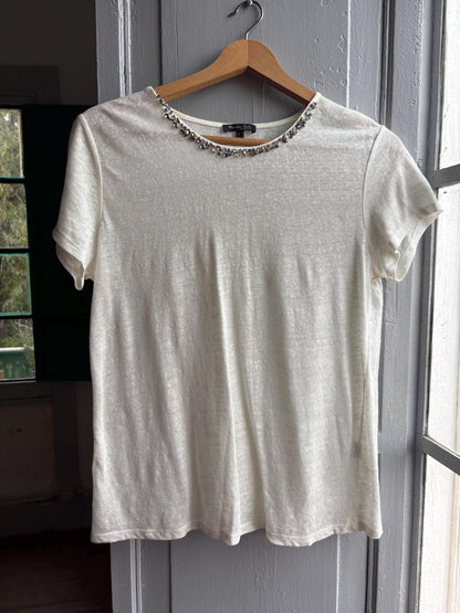 Ivory Beaded Neckline Minimalist Blouse — additional view 7