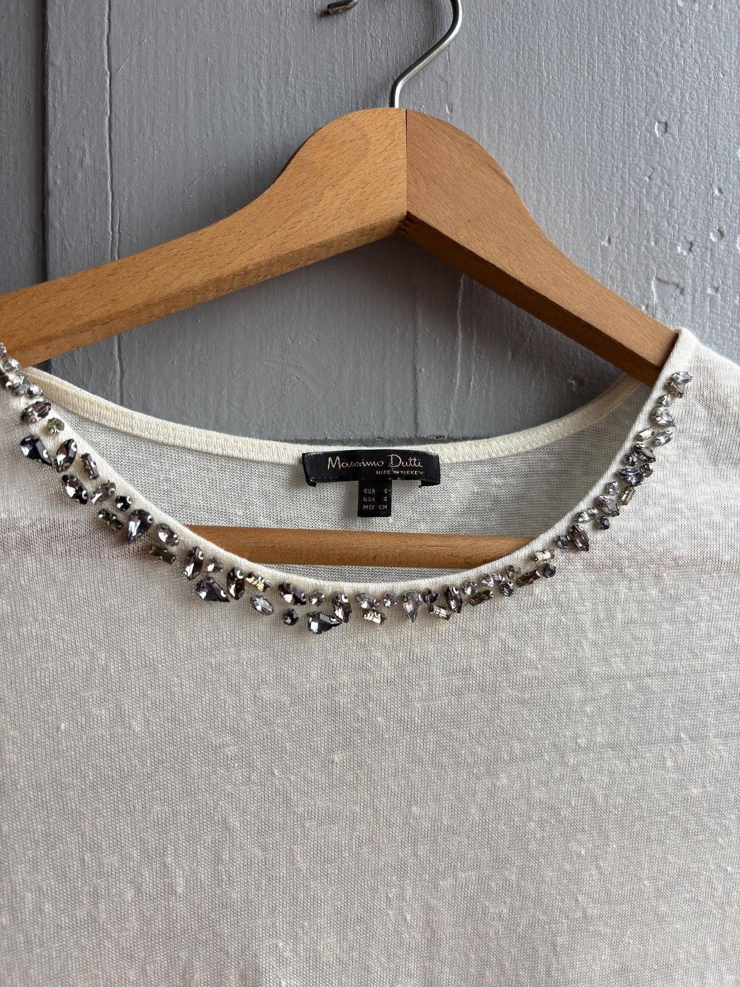 Ivory Beaded Neckline Minimalist Blouse — additional view 9