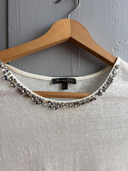 Ivory Beaded Neckline Minimalist Blouse — additional view 9