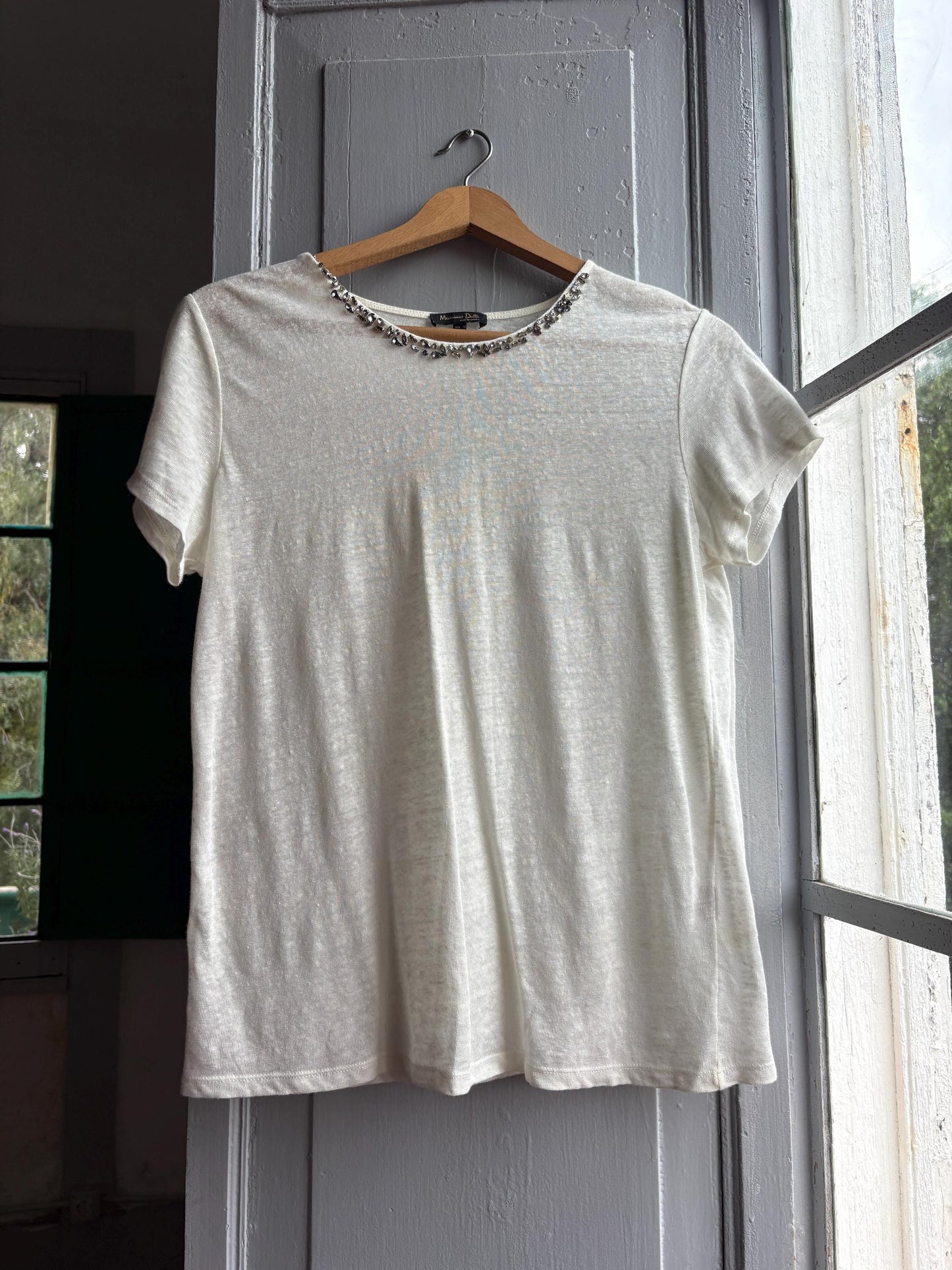 Ivory Beaded Neckline Minimalist Blouse — additional view 8