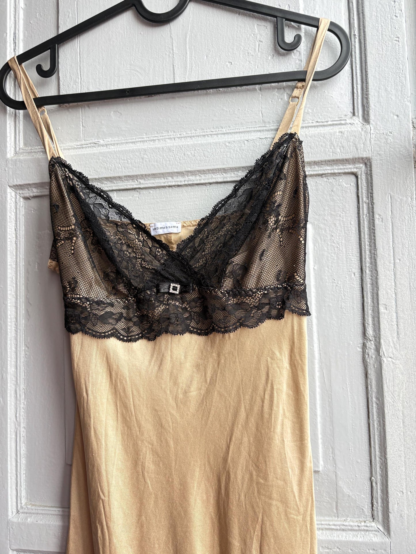 Silk Lace Slip Dress in Beige Black — additional view 7