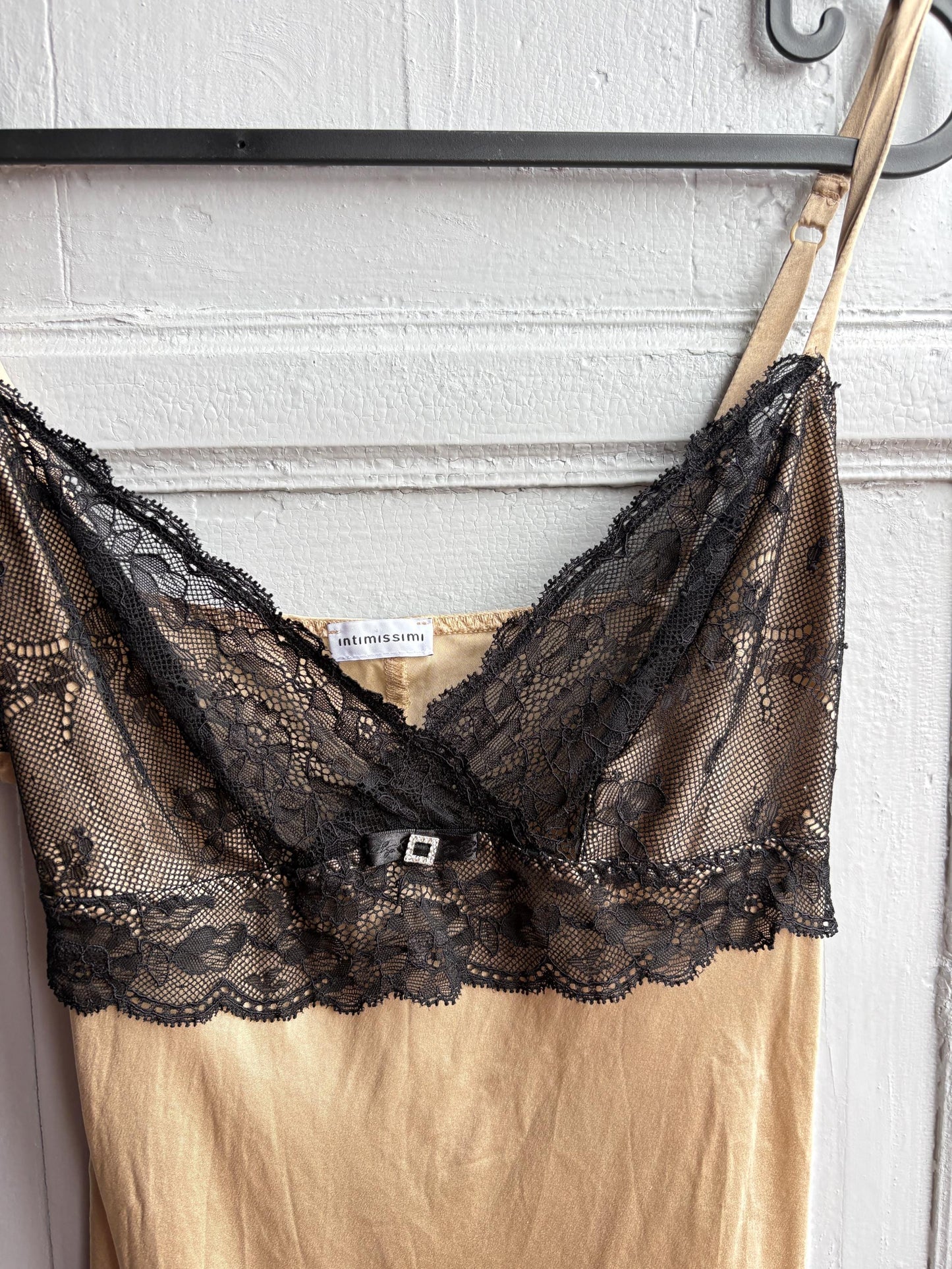 Silk Lace Slip Dress in Beige Black — additional view 9