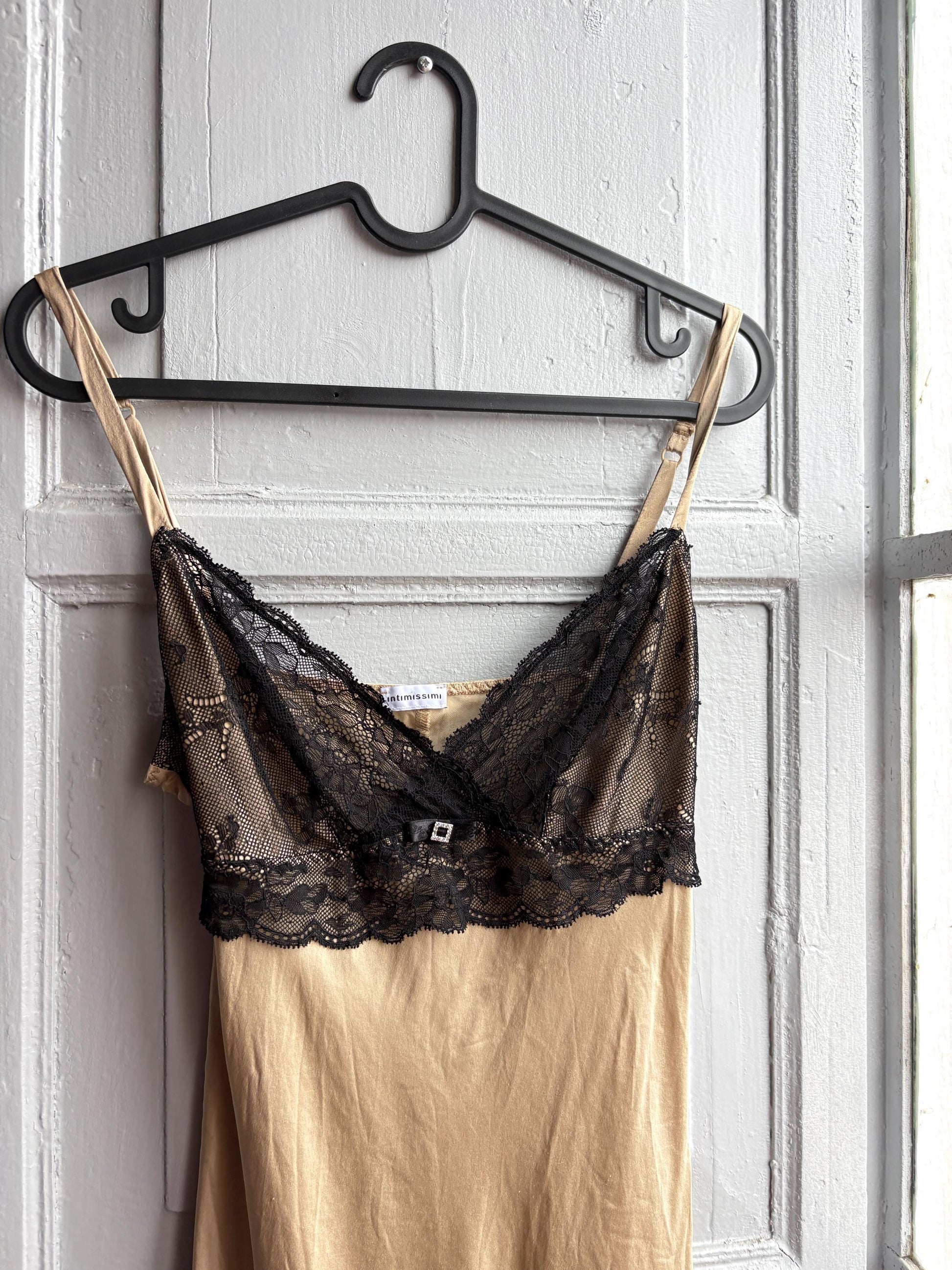 Silk Lace Slip Dress in Beige Black — additional view 8