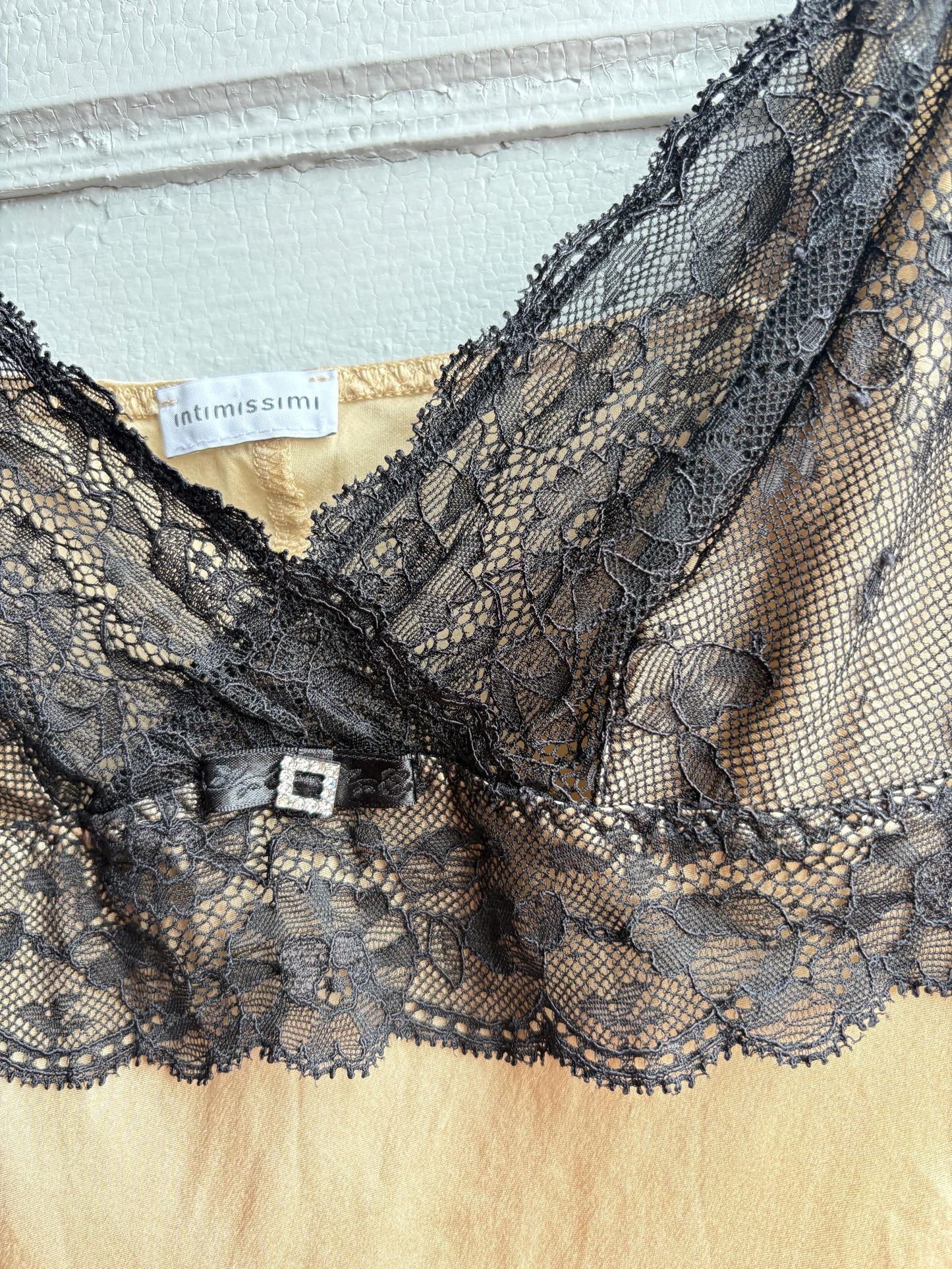 Silk Lace Slip Dress in Beige Black — additional view 10