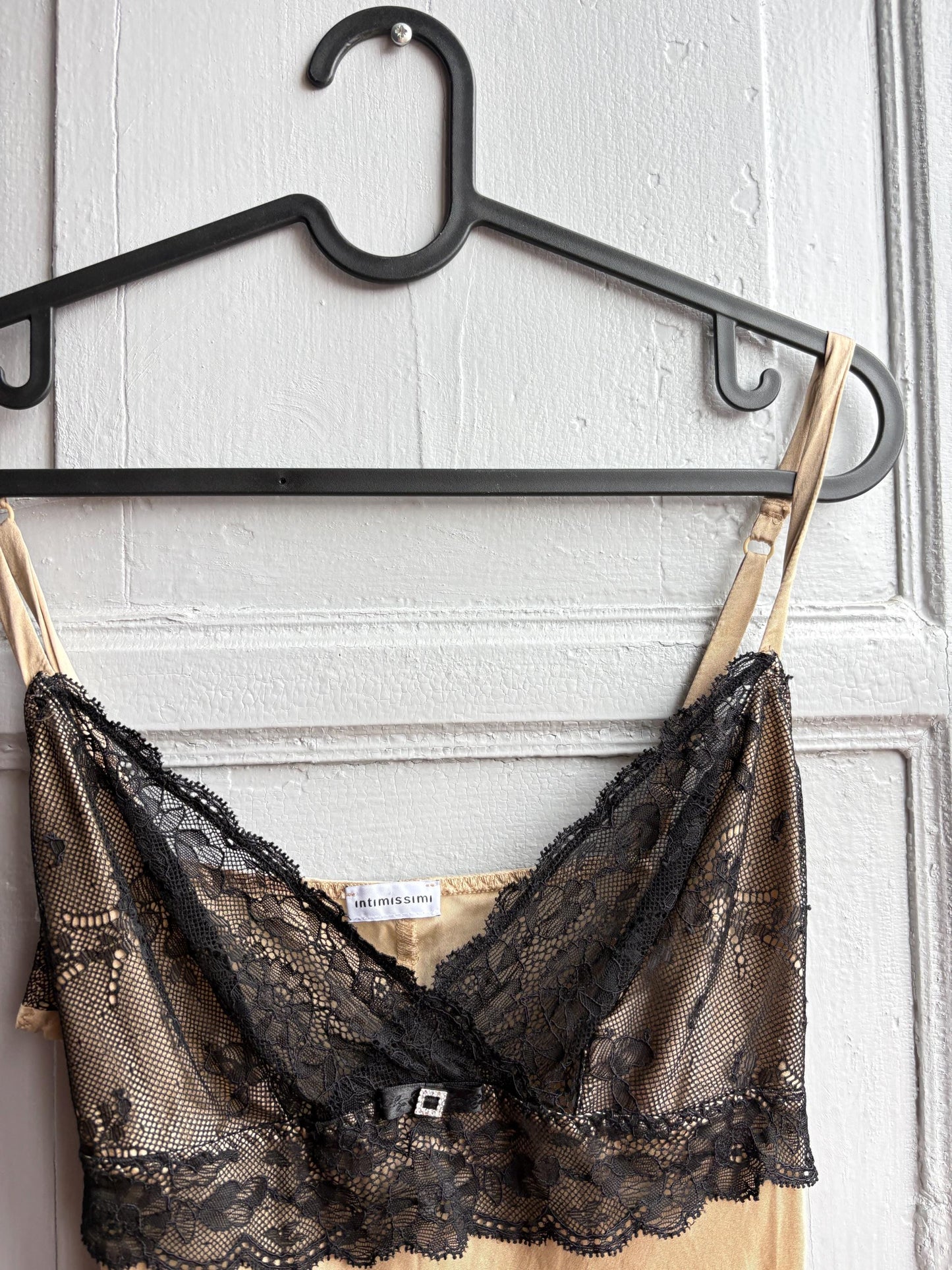 Silk Lace Slip Dress in Beige Black — additional view 12