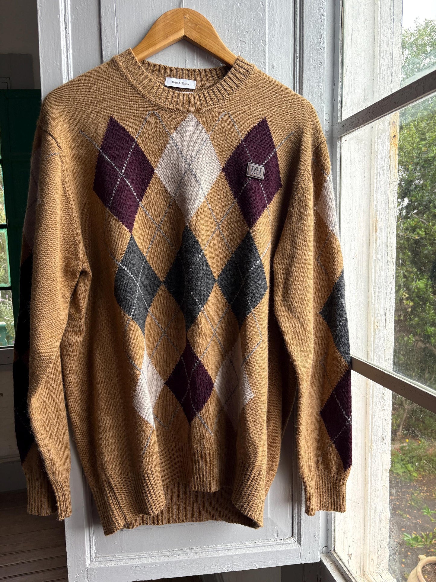 Pedro Del Hierro Argyle Jumper, Mens Luxury Knit, Italian Yarn, Christmas Sweater, Wool Blend, Size XL
