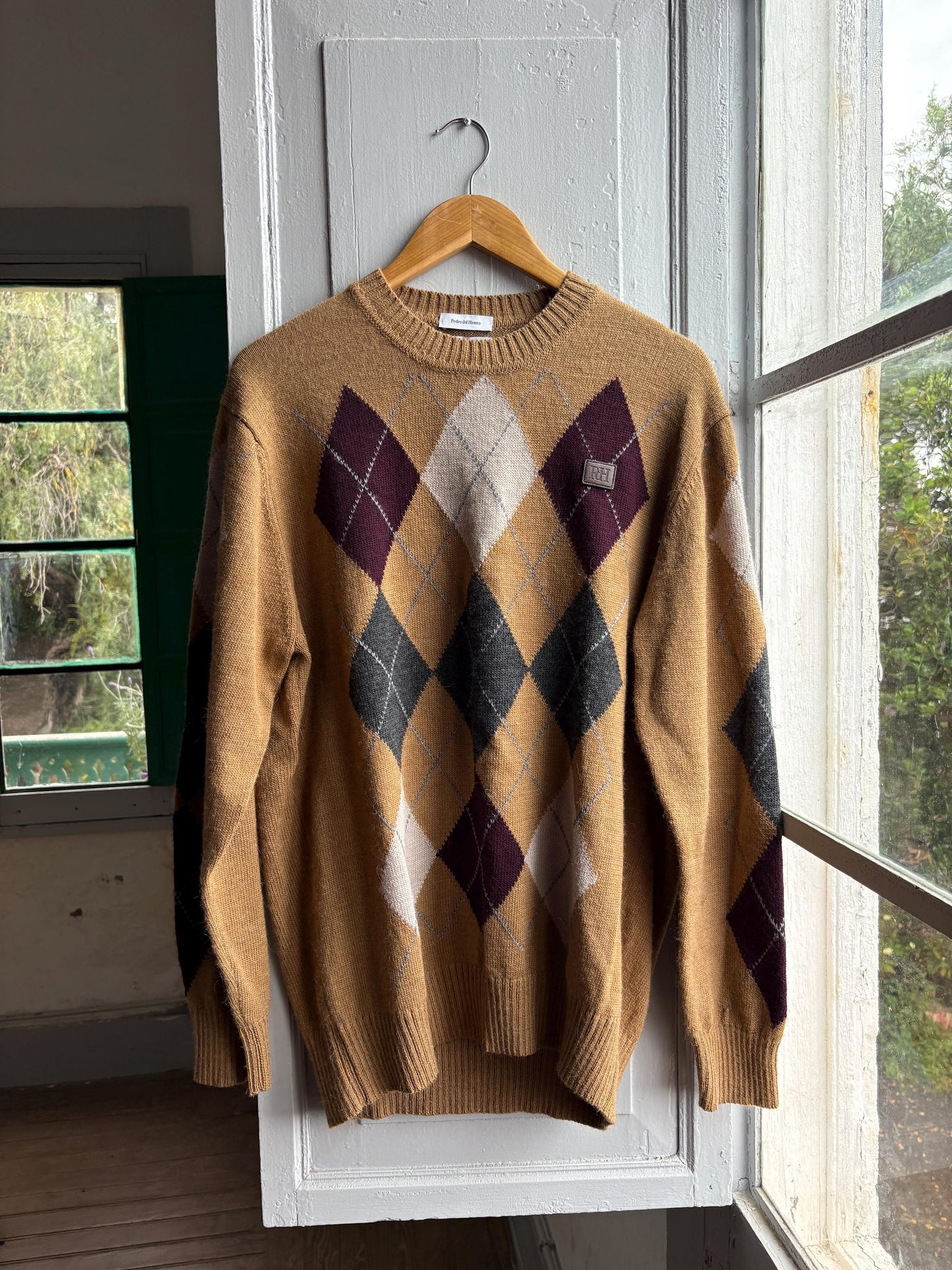 Pedro Del Hierro Argyle Jumper, Mens Luxury Knit, Italian Yarn, Christmas Sweater, Wool Blend, Size XL