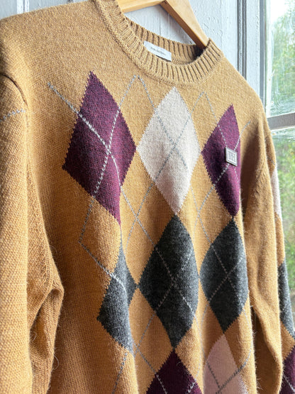 Pedro Del Hierro Argyle Jumper, Mens Luxury Knit, Italian Yarn, Christmas Sweater, Wool Blend, Size XL