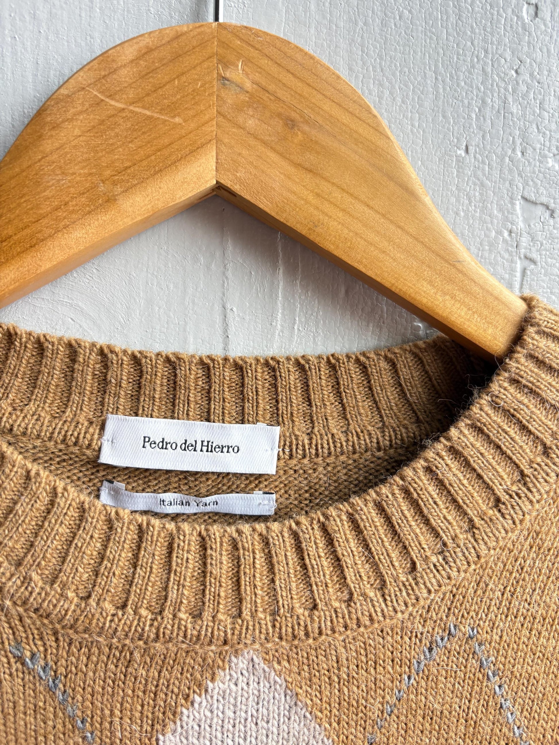 Pedro Del Hierro Argyle Jumper, Mens Luxury Knit, Italian Yarn, Christmas Sweater, Wool Blend, Size XL