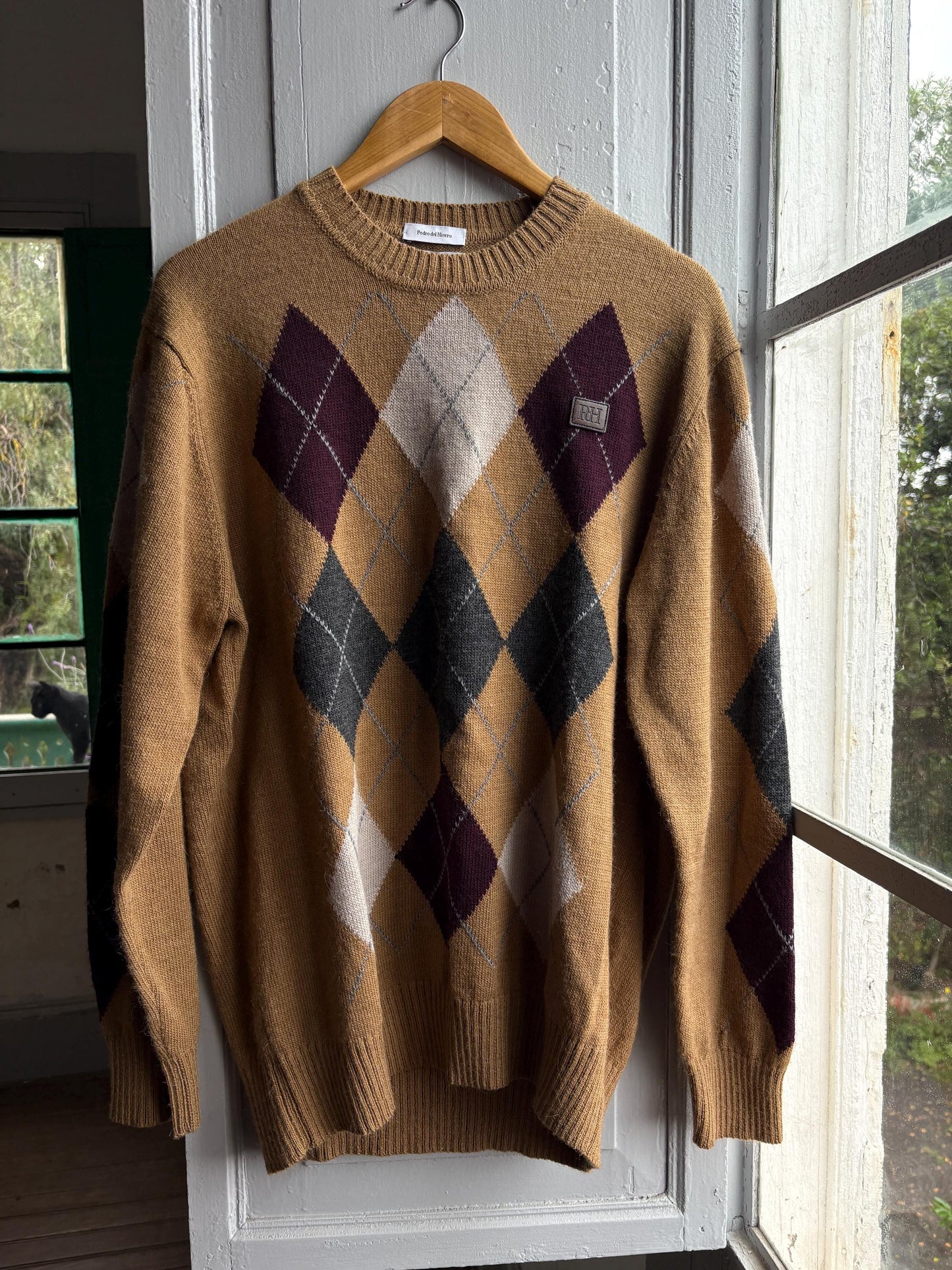 Pedro Del Hierro Argyle Jumper, Mens Luxury Knit, Italian Yarn, Christmas Sweater, Wool Blend, Size XL