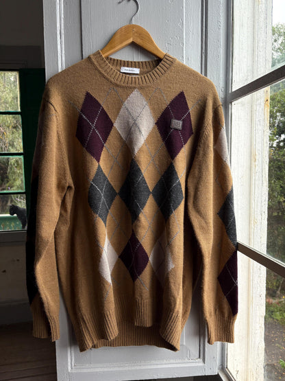 Pedro Del Hierro Argyle Jumper, Mens Luxury Knit, Italian Yarn, Christmas Sweater, Wool Blend, Size XL