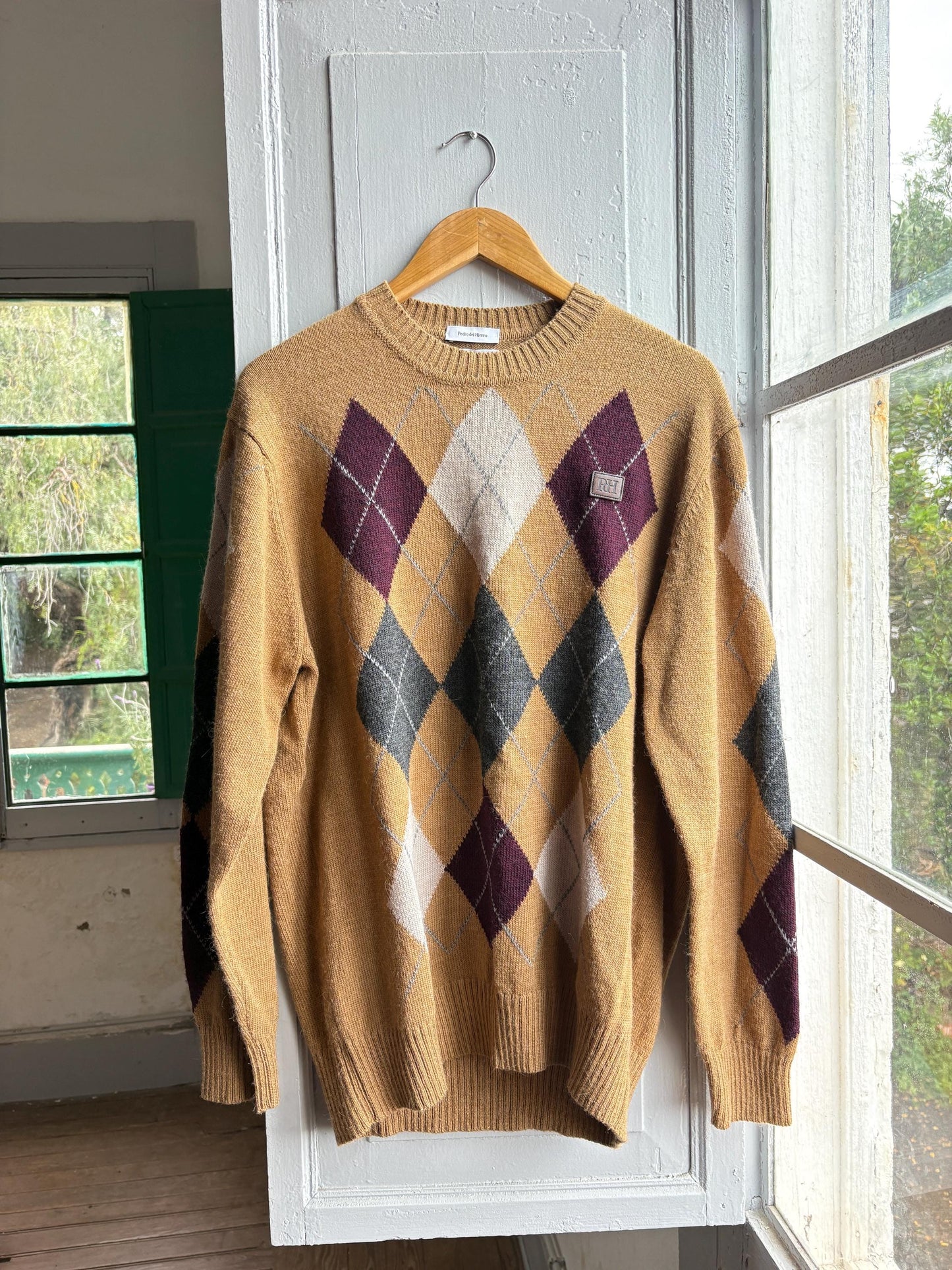 Pedro Del Hierro Argyle Jumper, Mens Luxury Knit, Italian Yarn, Christmas Sweater, Wool Blend, Size XL