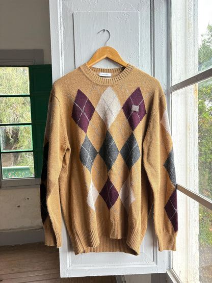 Pedro Del Hierro Argyle Jumper, Mens Luxury Knit, Italian Yarn, Christmas Sweater, Wool Blend, Size XL