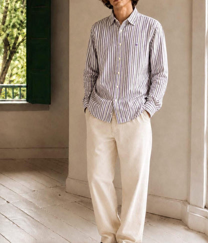 Pedro Del Hierro Men Shirt, Purple Stripe Luxury Button Down, Extra Fine Cotton, Size XXL